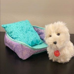 American Girl dog Coconut & dog bed